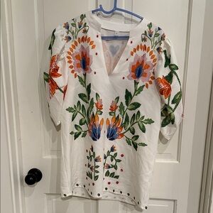 Floral Embroidered White Top